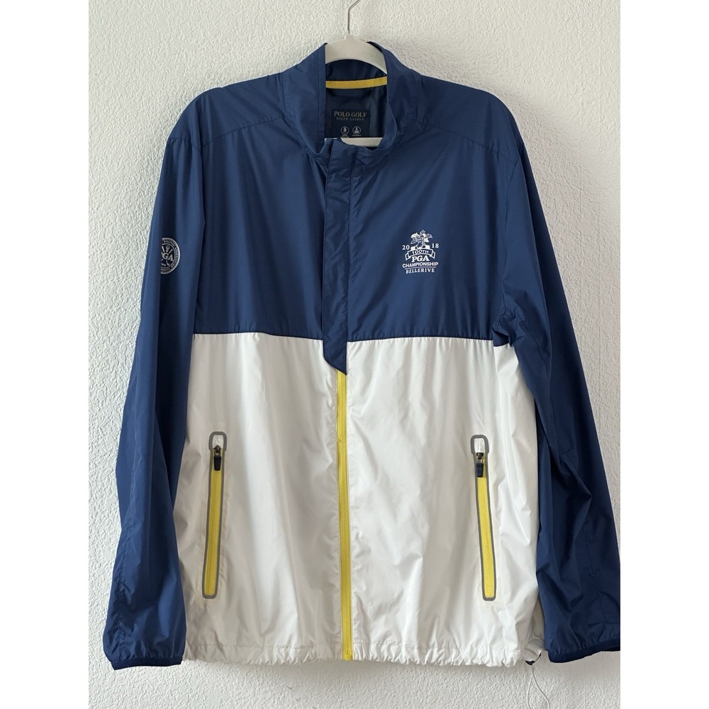 Polo‎ Ralph Lauren Windbreaker XL Blue/White Full Zip Reflective Packable PGA